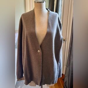 Chico’s cardigan size 2 or Xl blue, white stripe and grey, cotton blend